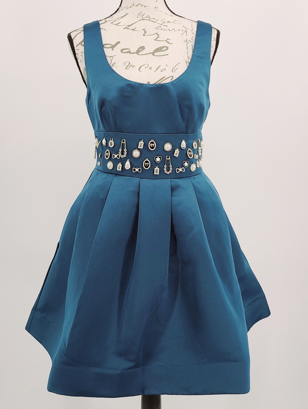 Anthropologie's Maeve Teal Fit-and-Flare Mini Dress w/ Charmed Waistband Size XS
